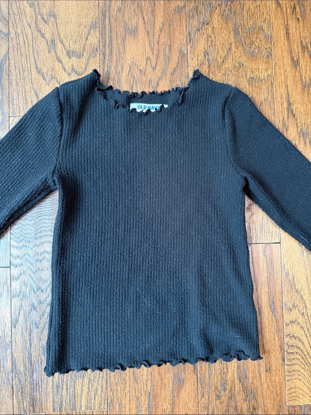 Old Navy Girls Long Sleeve Ribbed Tops - Gray Floral & Black size small 6-7